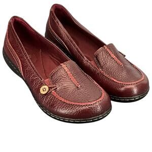 Clarks Collection Burgundy Red Leather Button Slip On Comfort Loafer Women 8M